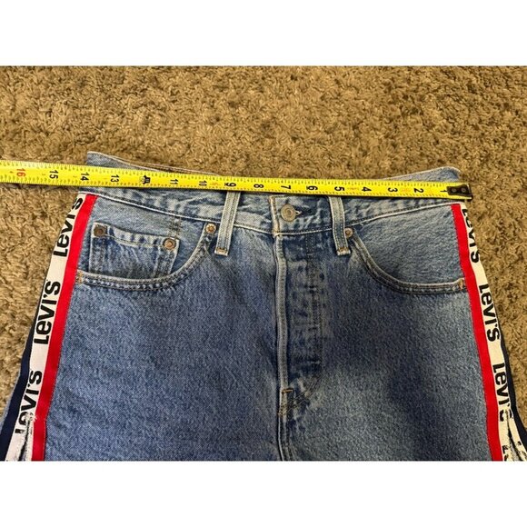 LEVIS Premium 501 Sport Tape Hi-Rise Cutoff Button Fly Denim Blue Jean Short W26 - Picture 8 of 9